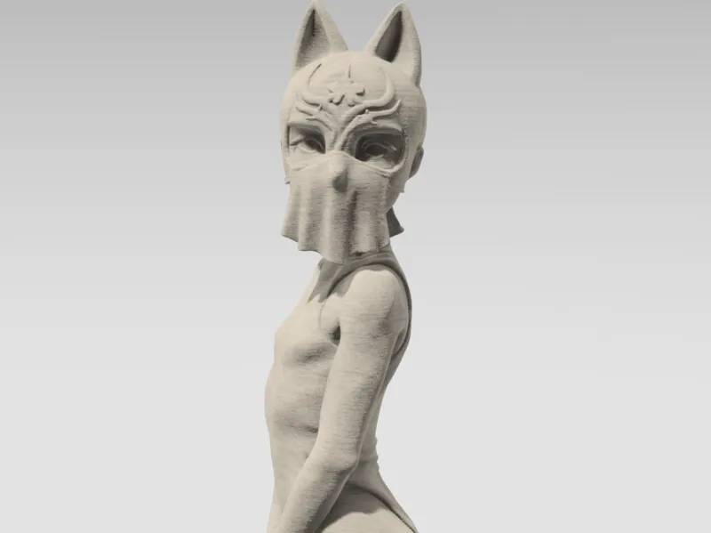 Kneeling Masked Kitsune / Ninja Girl Statue