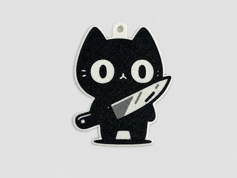 Black Cat Keychain with Knife | Cute Kawaii Cat