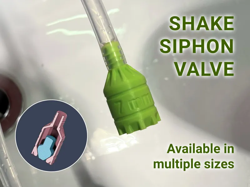 Shake siphon valve / pump for multiple sizes pipe