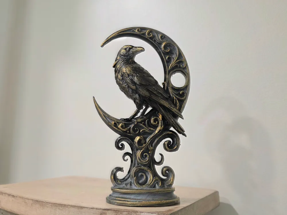 Modelo para impresión 3D: Elegant Moon Raven - Halloween Decor Series. Referencia del modelo original.