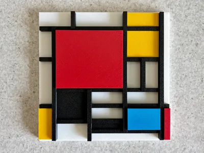 Mondrian Composition in Red Yellow Blue and Black