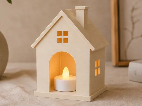 Accesorio de iluminación decorativa: Christmas House LED Tealight Holder - Home Decor — referencia de MakerWorld