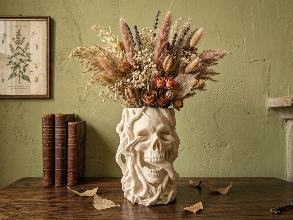 Rooted Skull Dried Flower Vase