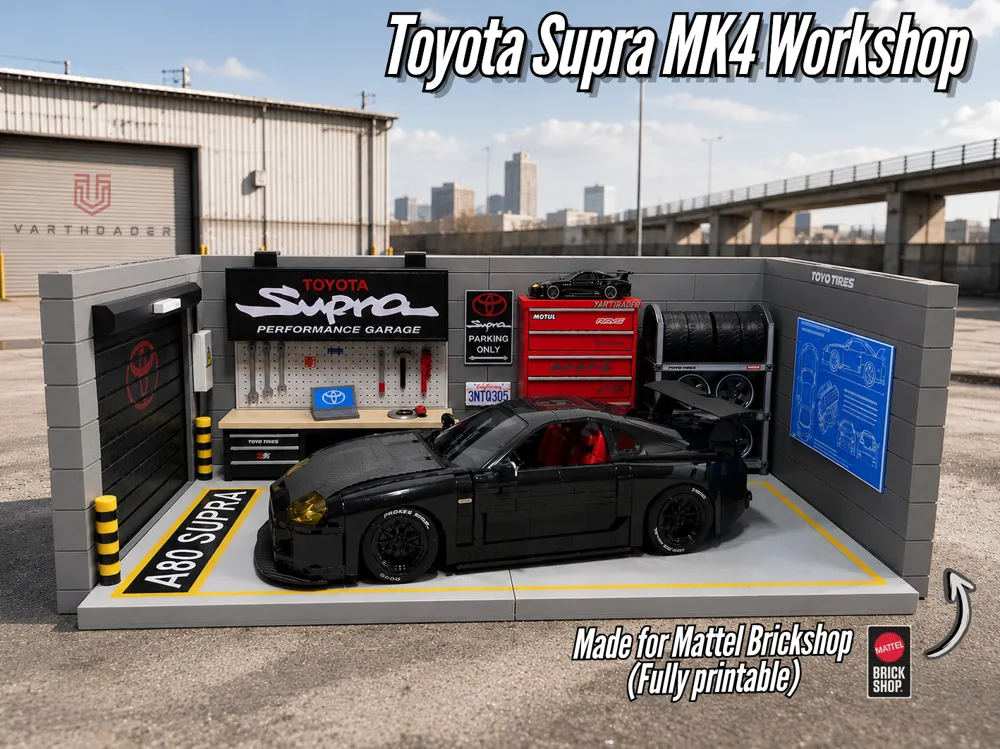 Escenografía en miniatura: Toyota Supra Workshop Diorama. Referencia del modelo original.