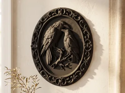 Gothic Baroque Twin Raven Wall Plaque