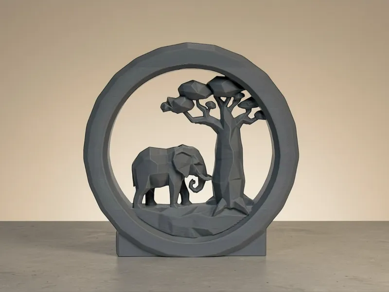 Low Poly Elephant & Baobab Tree Silhouette