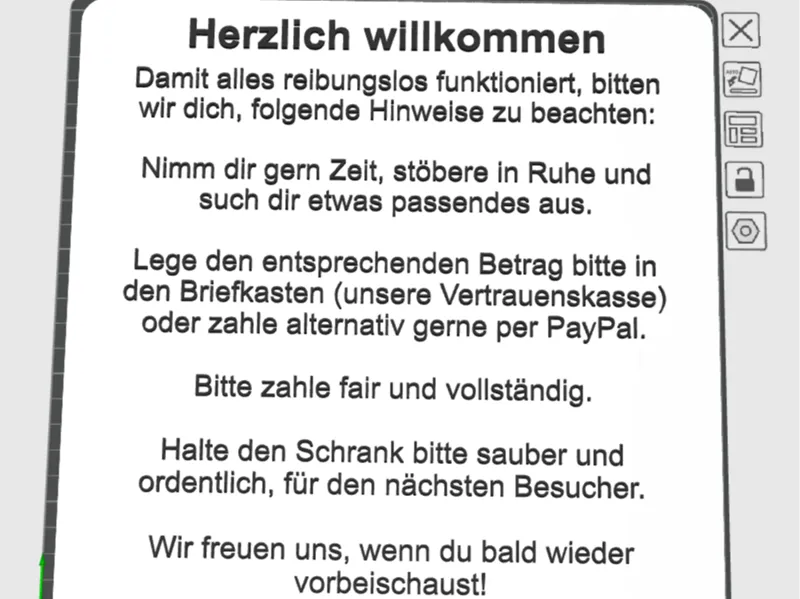 Hinweisschild Regeln Selbstbedienungsschrank