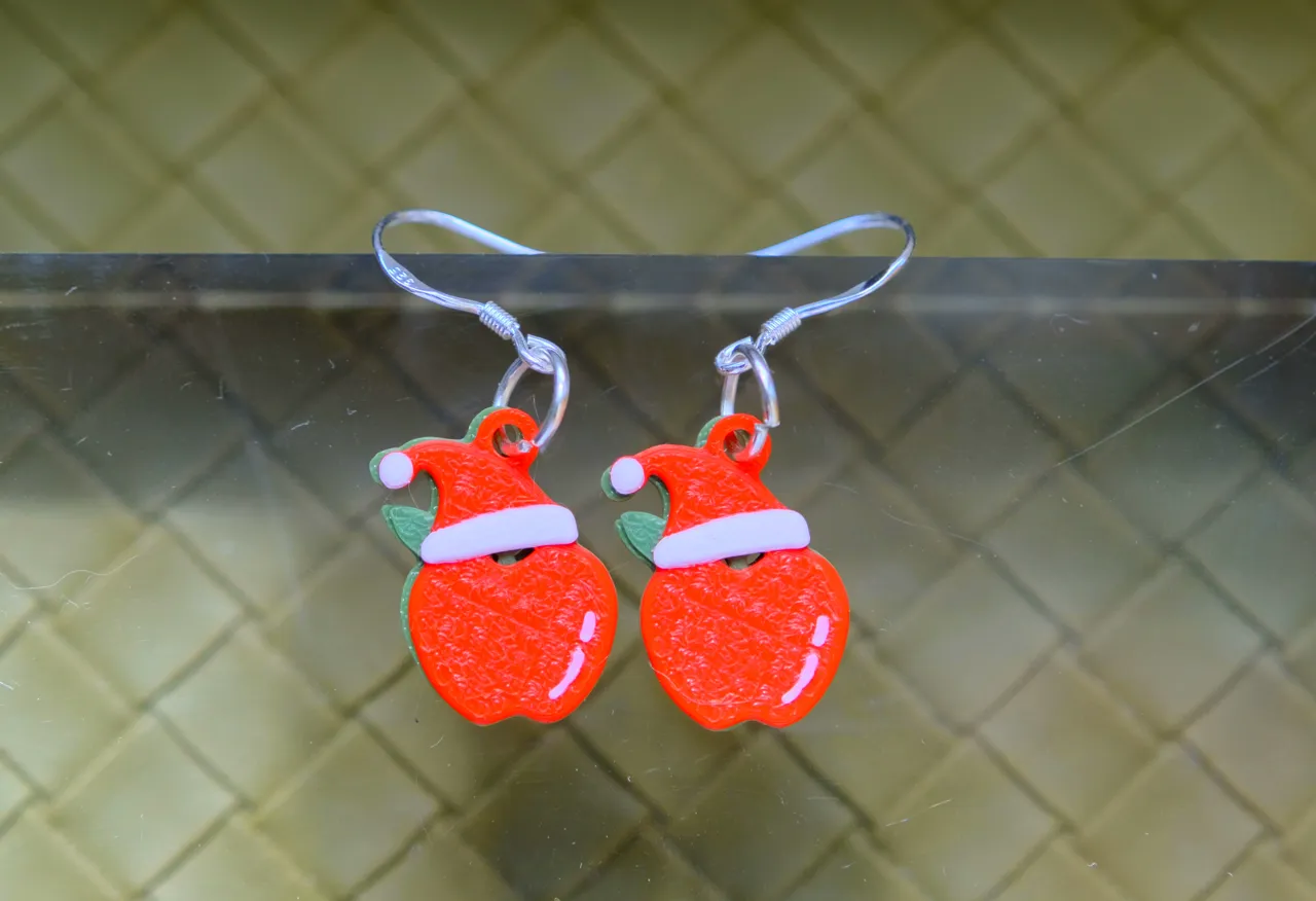 Adorable Christmas Hat Apple Earrings view 3