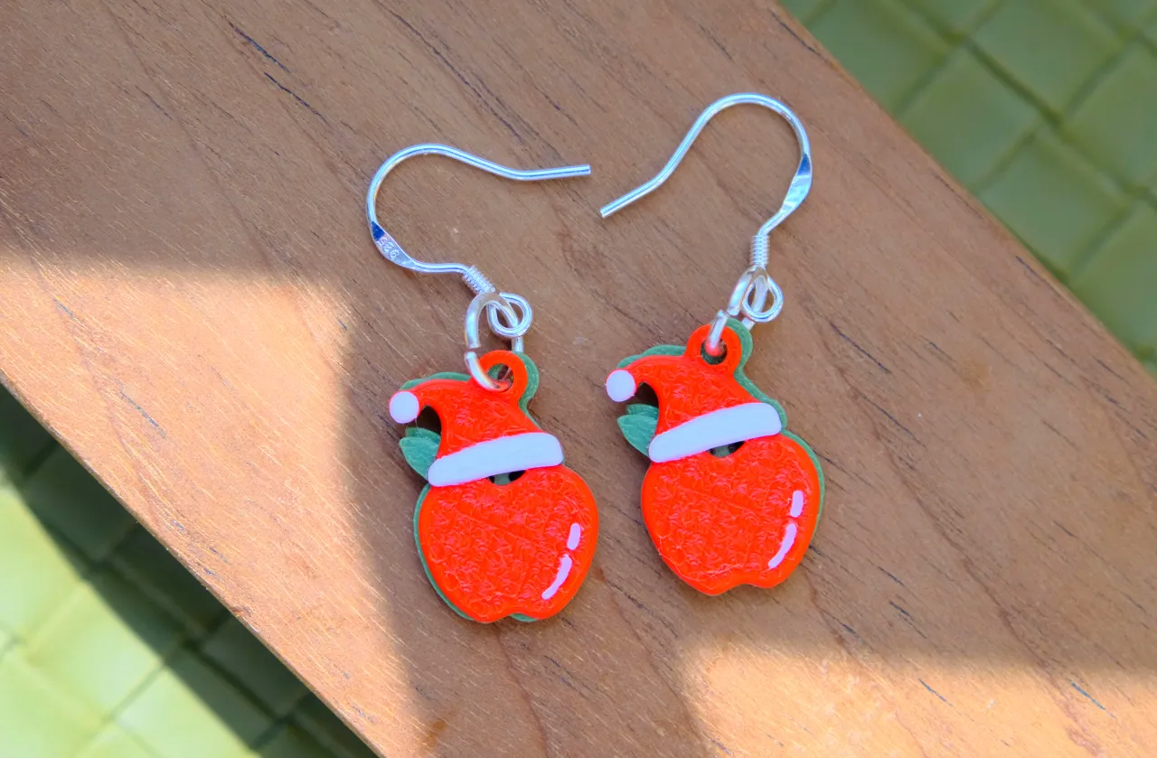 Adorable Christmas Hat Apple Earrings view 2