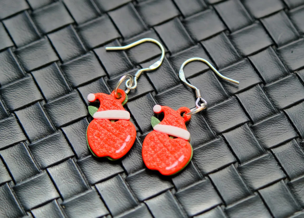 Adorable Christmas Hat Apple Earrings view 4