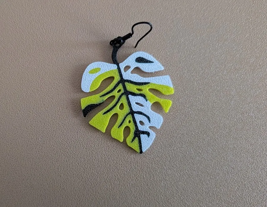 Monstera Variegata Leaf Earrings view 2