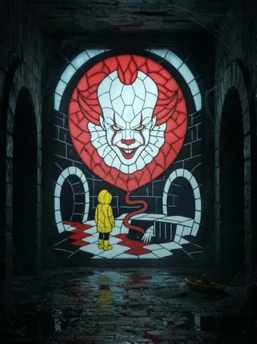 Cuadro decorativo en 3D: Pennywise Stained Glass – IT Horror Wall Art — vista de referencia 3