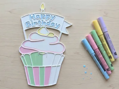Ausmalbild Happy Birthday Cupcake