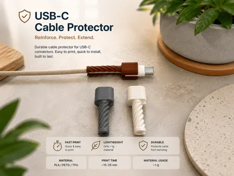 Letrero o emblema decorativo: Spiral USB C Cable Protector — referencia de MakerWorld