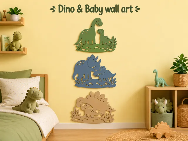 Wall art set : Dino with baby