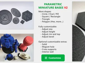 Parametric custom miniature bases with extras V2