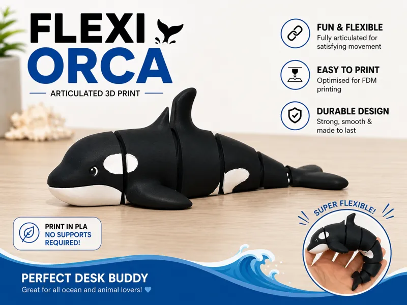 Cute Flexi Orca | Print-in-Place Articulated Whale