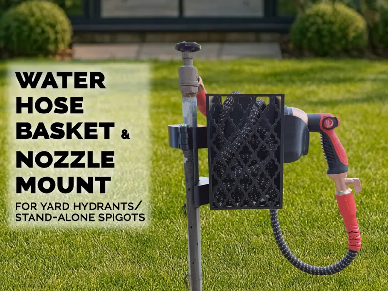 Water Hose Basket & Nozzle Mount for Yard Hydrants