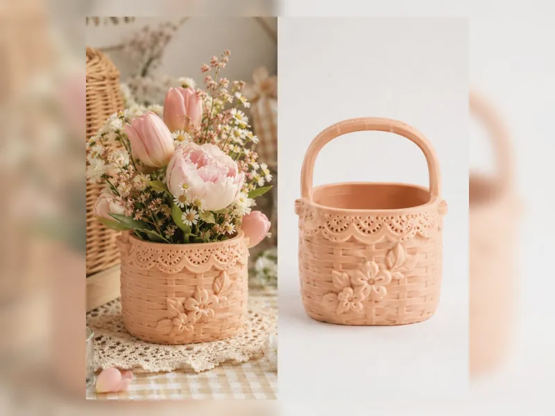 Peach Lace Basket Vase