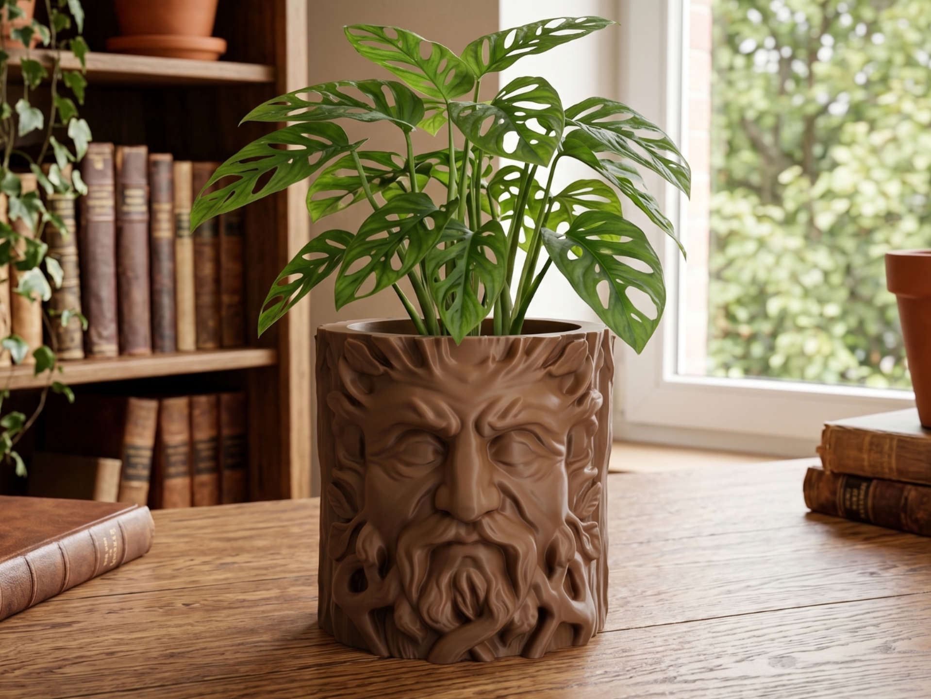 Tree Man Face Wood Plant Pot & Organizer
