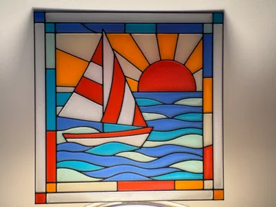Stained Glass Ocean Sailboat Scene