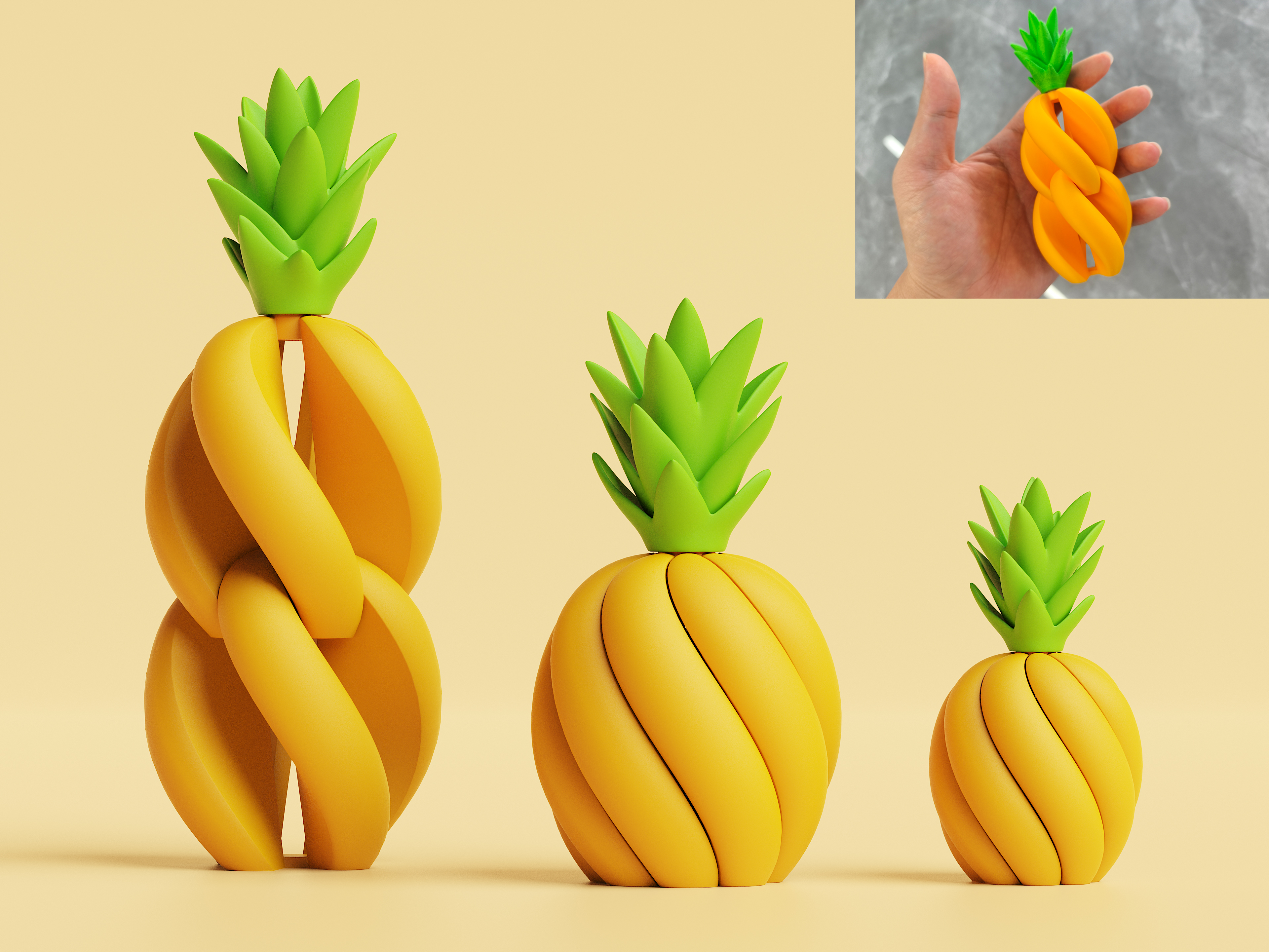 Miniatura 2 do modelo 3D 有限位的“解压菠萝”桌面摆件