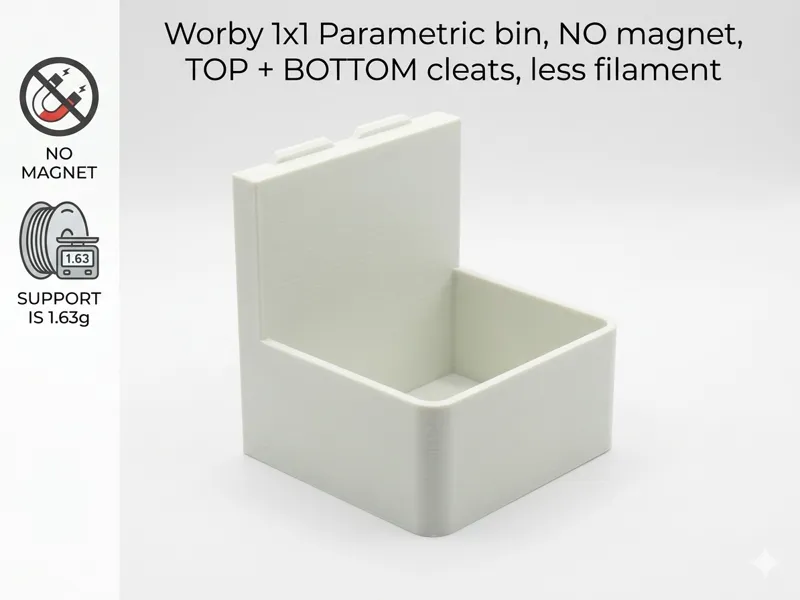 Worby 1x1 Parametric NO magnet, top + bottom cleat