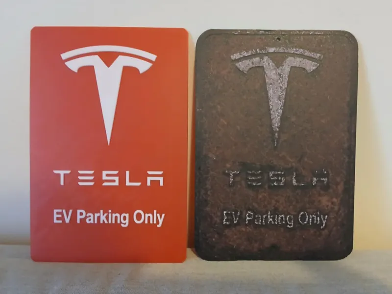 Plaque TESLA EV Parking only Hueforge