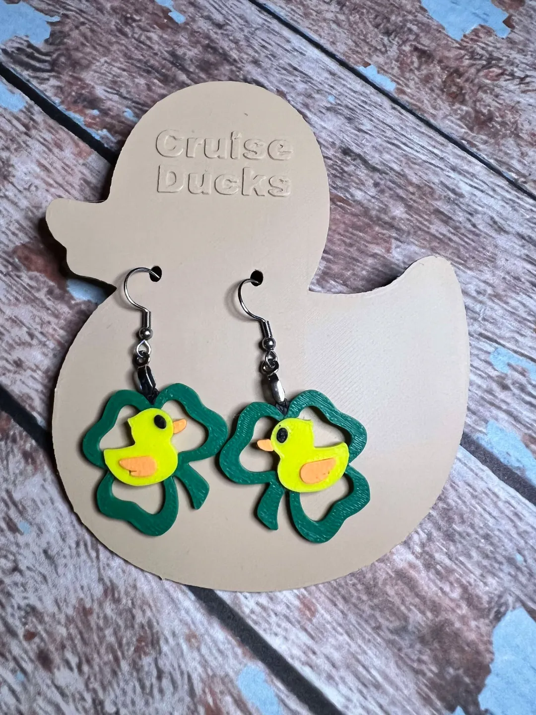 shamrock frame with duck earrings view 4