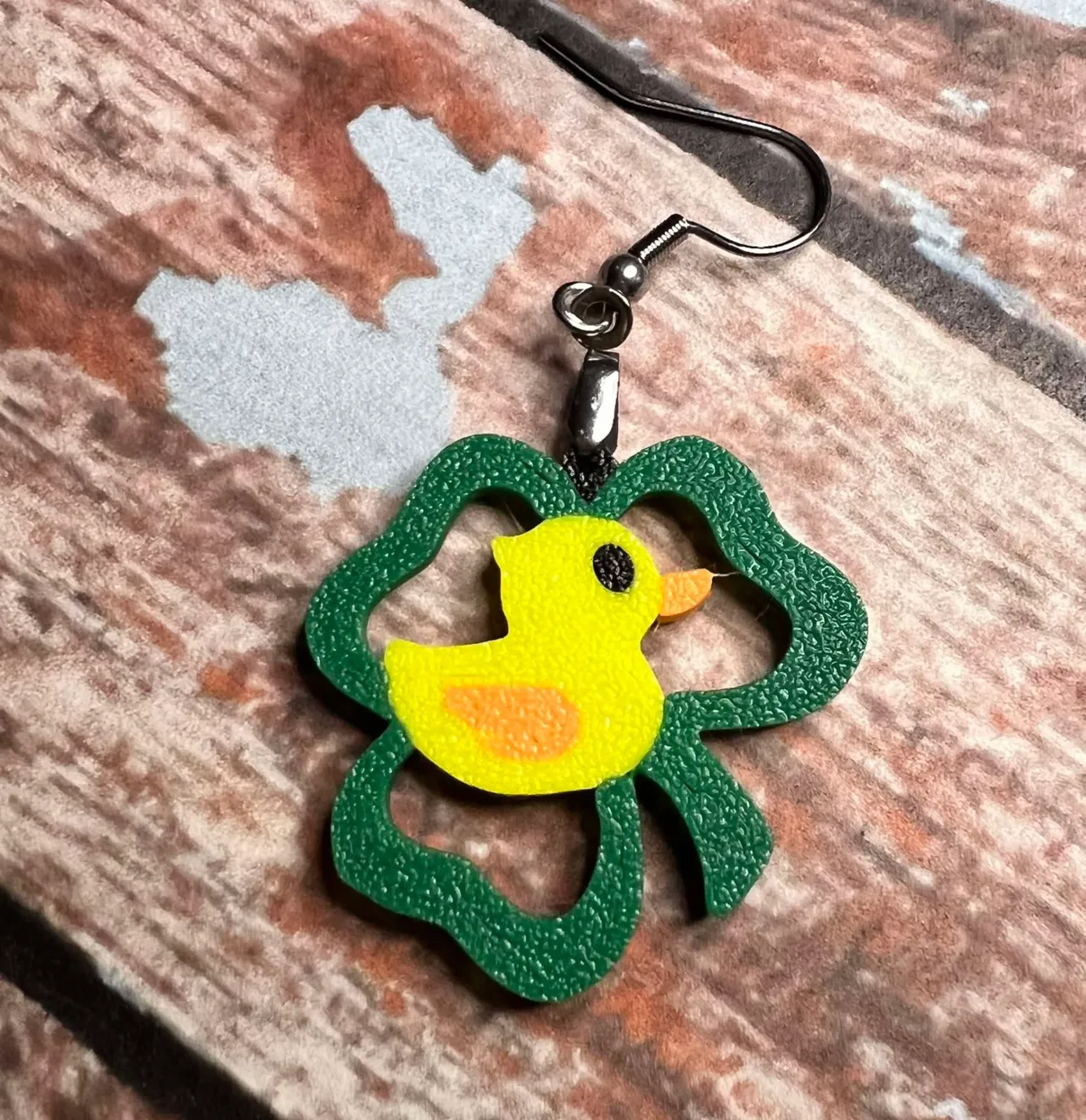 shamrock frame with duck earrings view 3