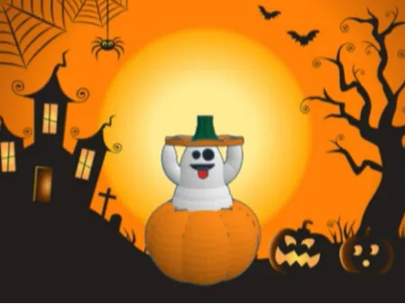Cute ghost poping out of pumpkin decoration