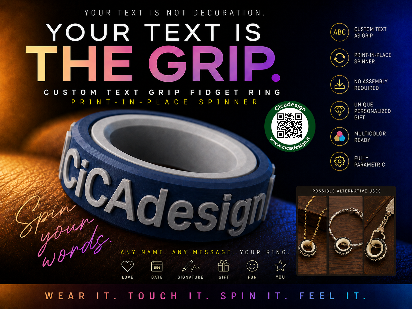 Spin Your Words - 1st Custom Text Grip Fidget Ring