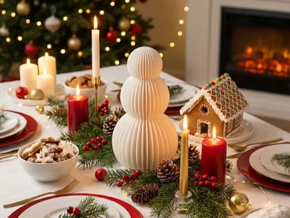 Modern Ribbed Snowman – Christmas Centerpiece