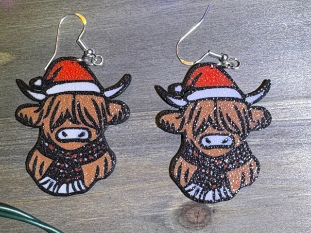Highland Cow Christmas Earrings