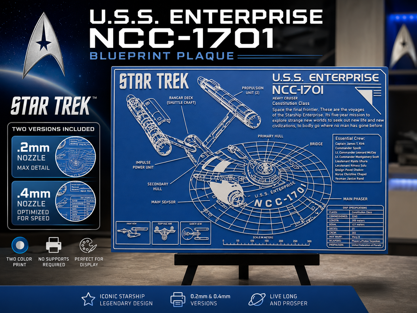 U.S.S. Enterprise NCC-1701 Blueprint Plaque