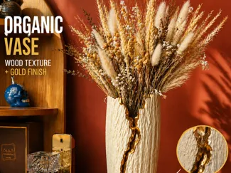 Vase with Gold Crack – Wood Texture Decor