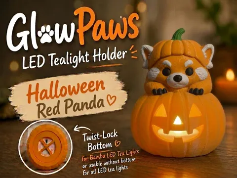 Accesorio de iluminación decorativa: Red Panda GlowPaws Tealight Holder Pumpkin — referencia de MakerWorld