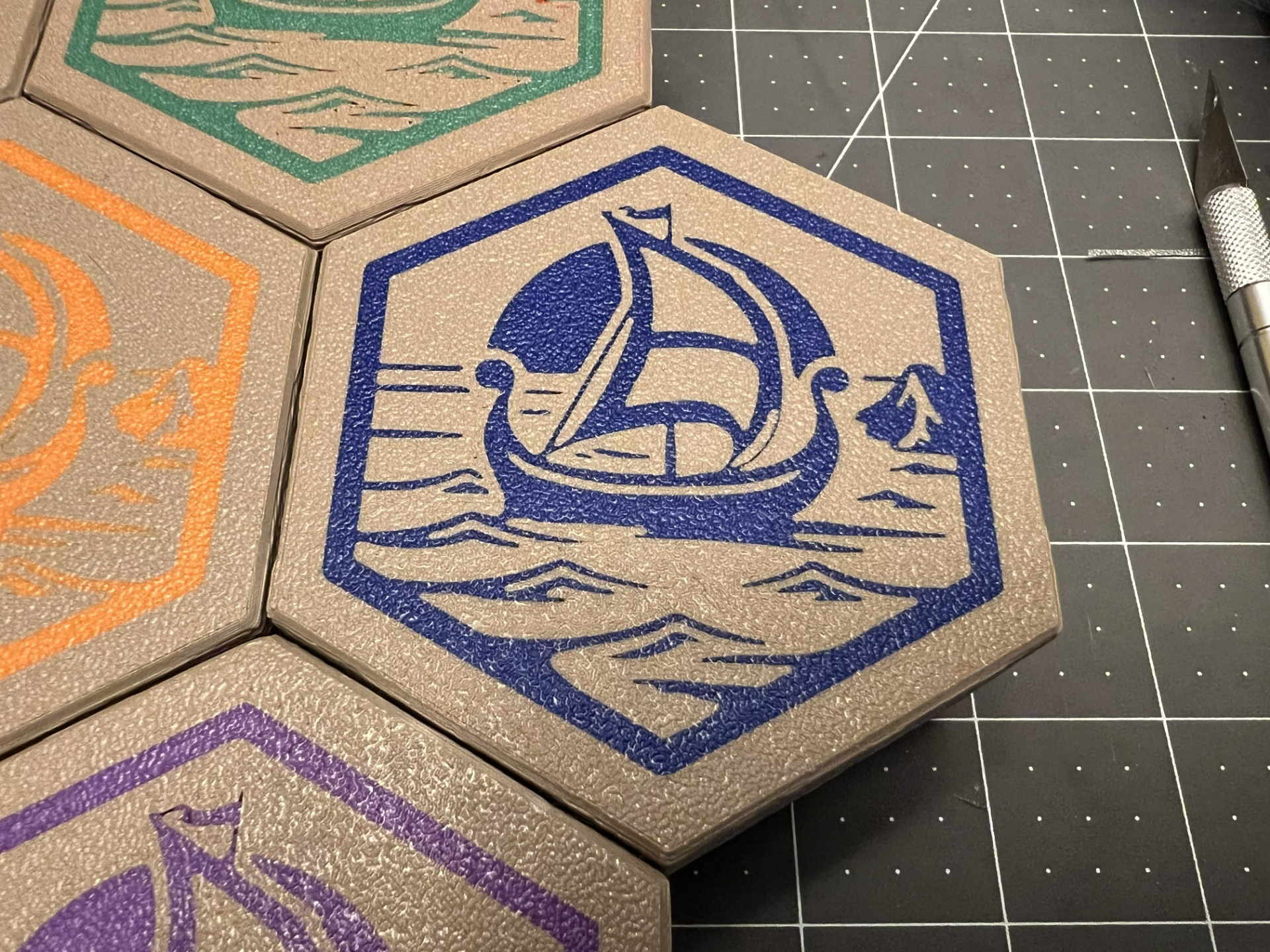 CATAN & Seafarers Woodgrain Logo Hex Storage Boxes