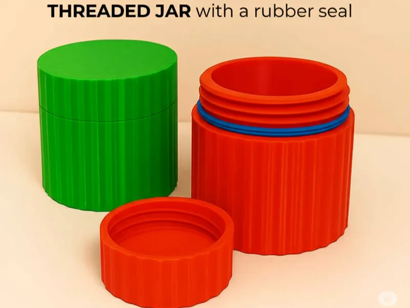 Threaded jar with a rubber seal