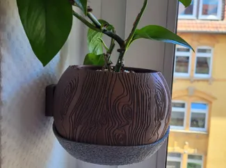 Wall Mounted Wood Grain Planter With Fuzzy Skin