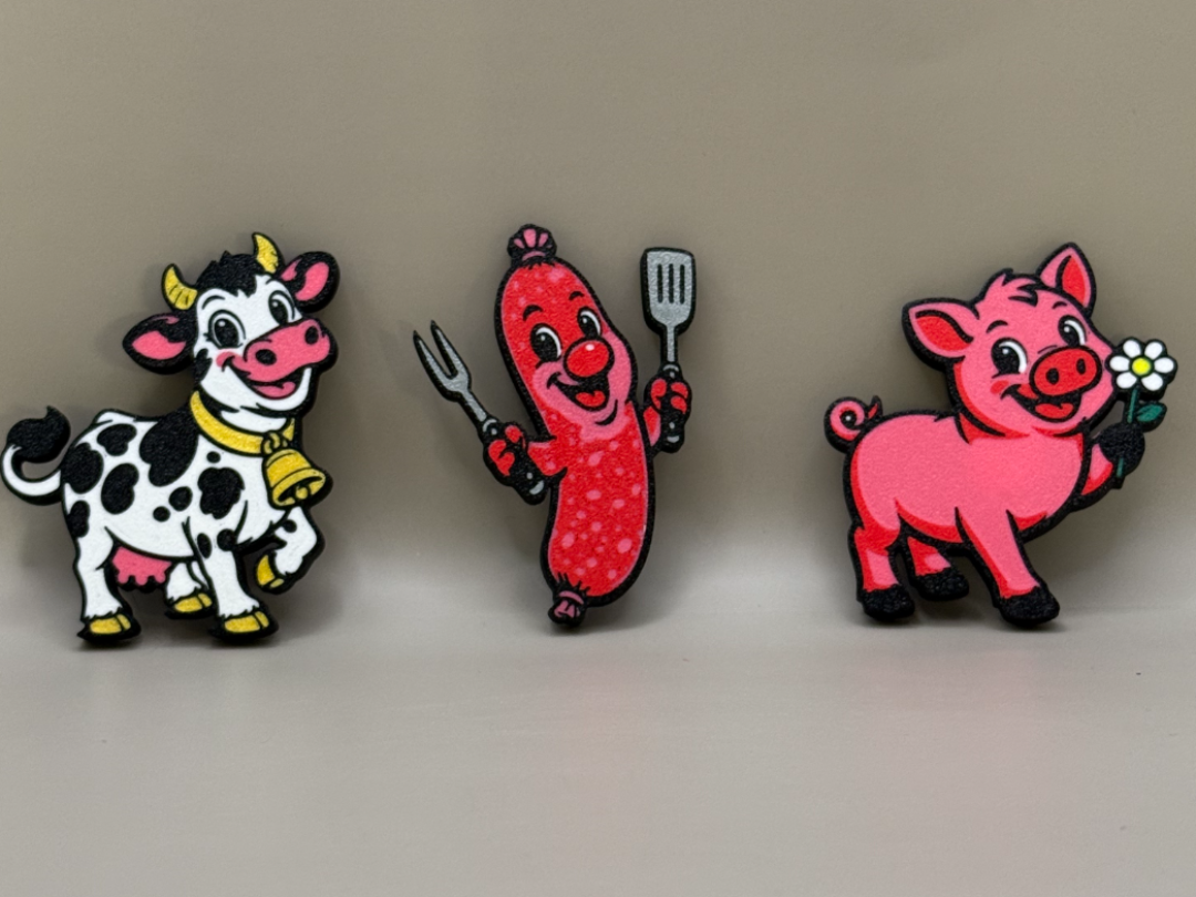 Kühlschrankmagnete Set, Kuh, Wurst, Schwein