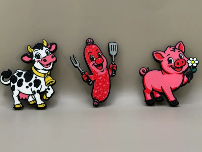 Kühlschrankmagnete Set, Kuh, Wurst, Schwein