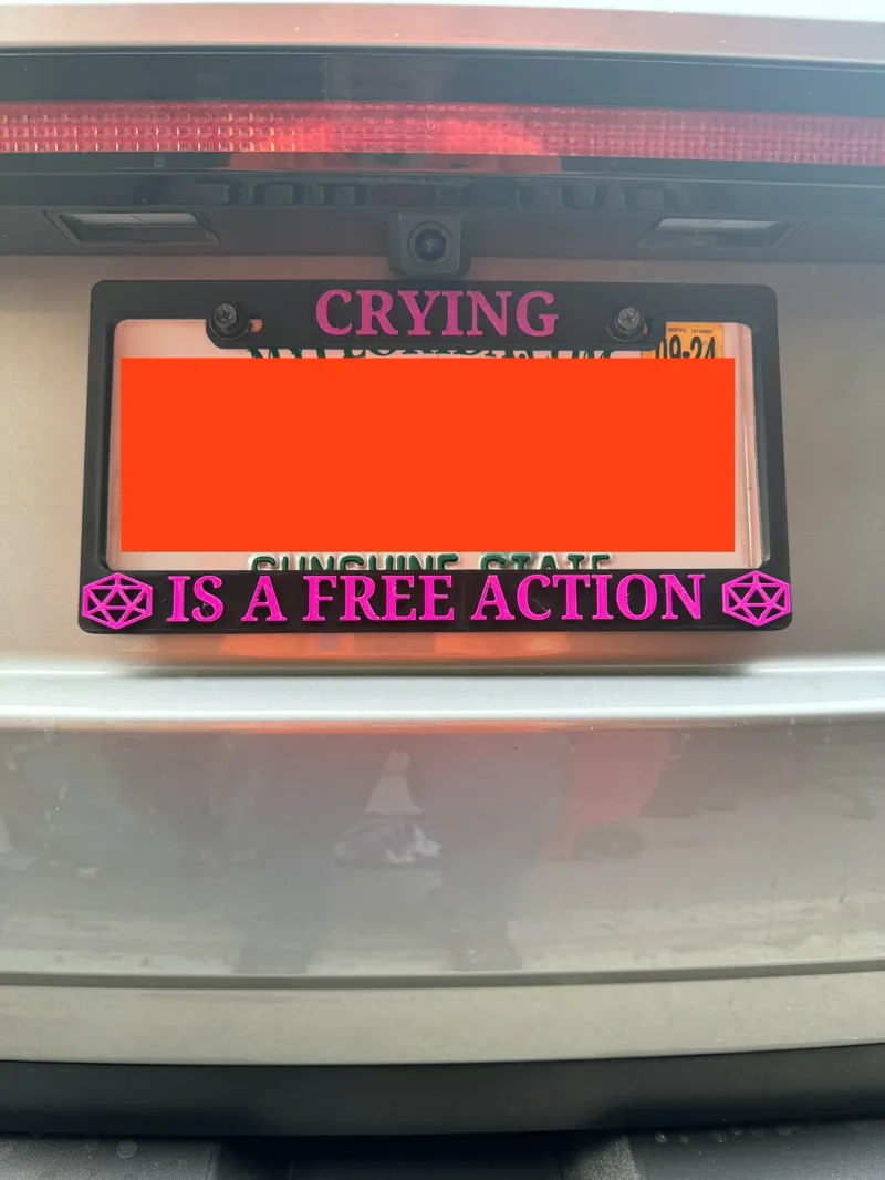 Crying is a Free Action License Plate Cover