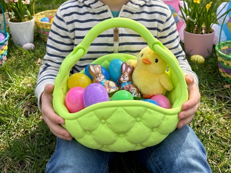 Tufted Easter Basket with Handle - Spring Decor 