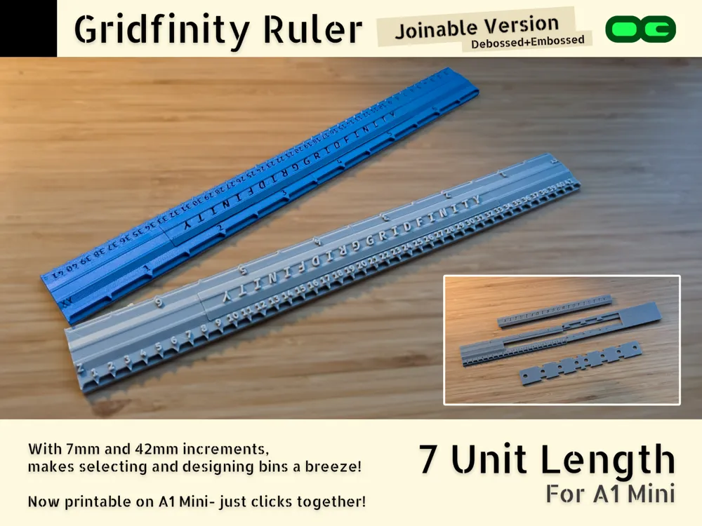 Gridfinity Ruler [Joinable 7 Unit Length For A1M] by engineering by ...