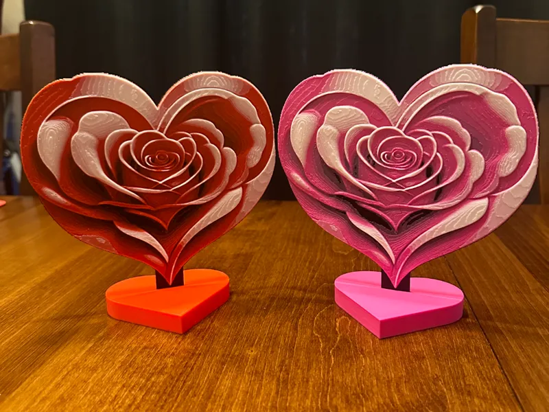 Standing Rose Heart with Heart Base Decoration