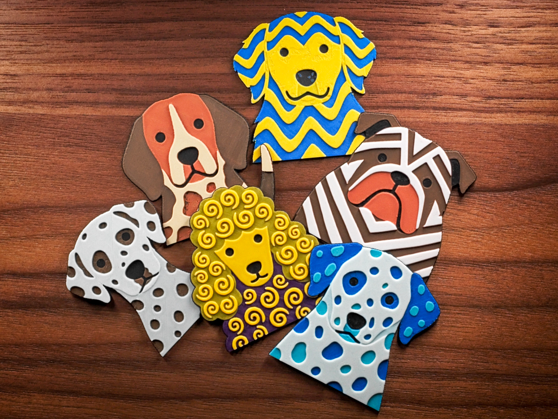 Six Stylized Multi-Color Dog Collection
