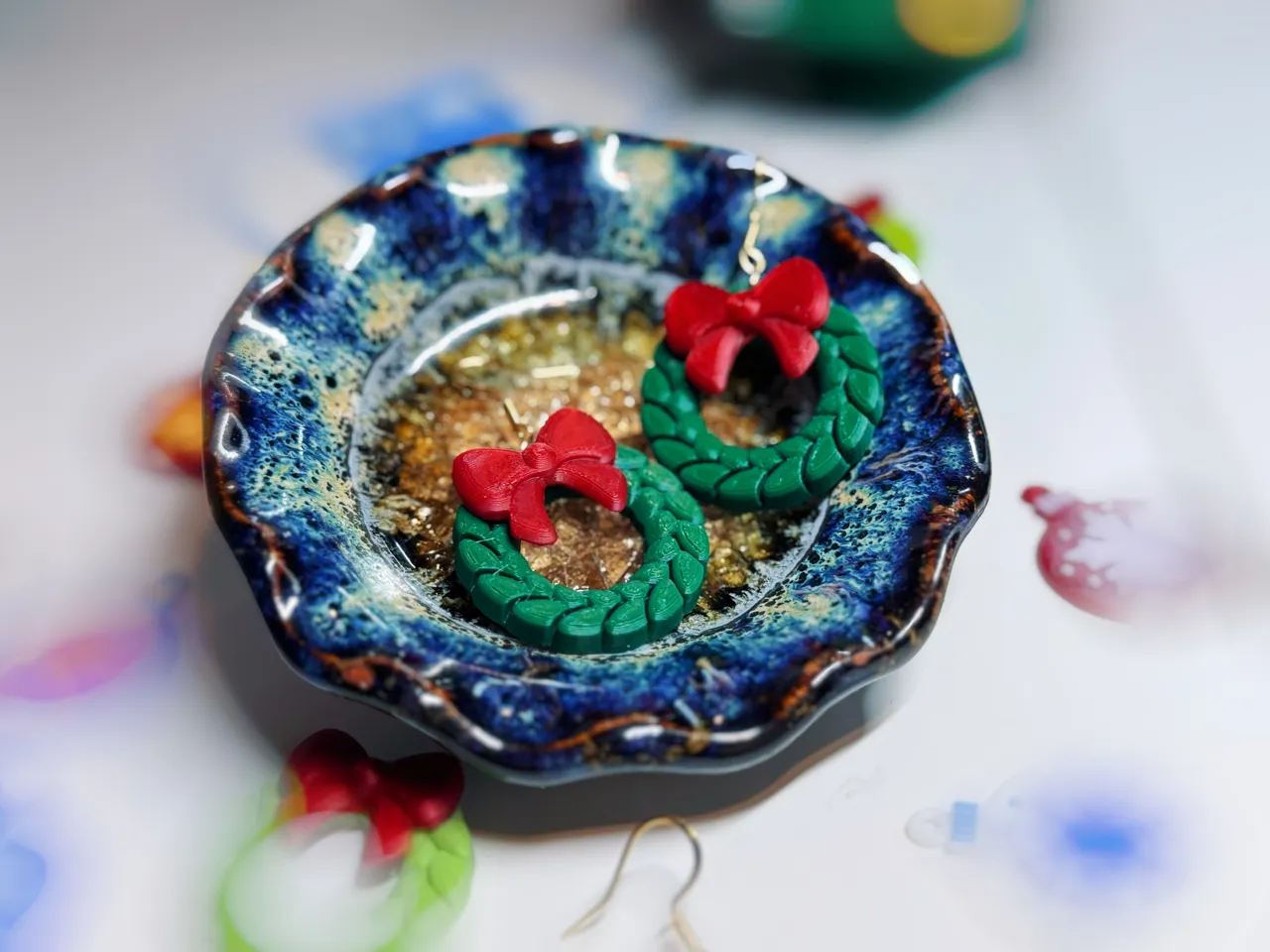 Christmas Wreath Bow Earrings view 2
