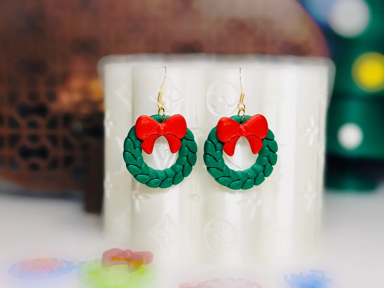 Christmas Wreath Bow Earrings view 3
