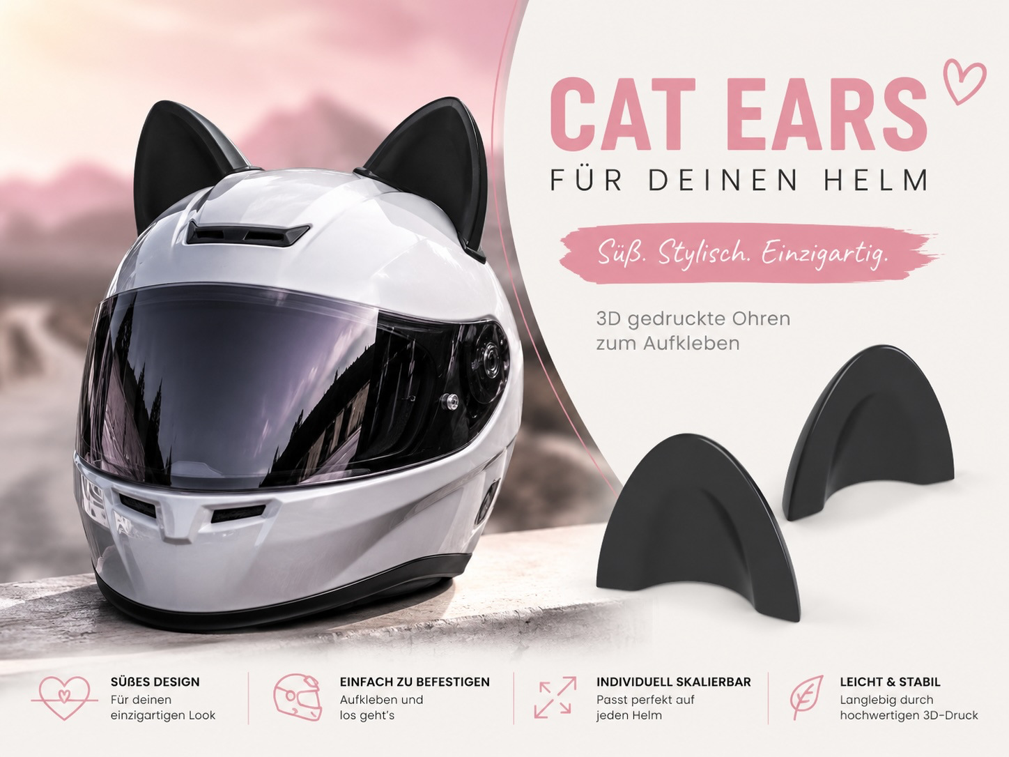 Süße aufklebbare Motorrad Helm Ohren